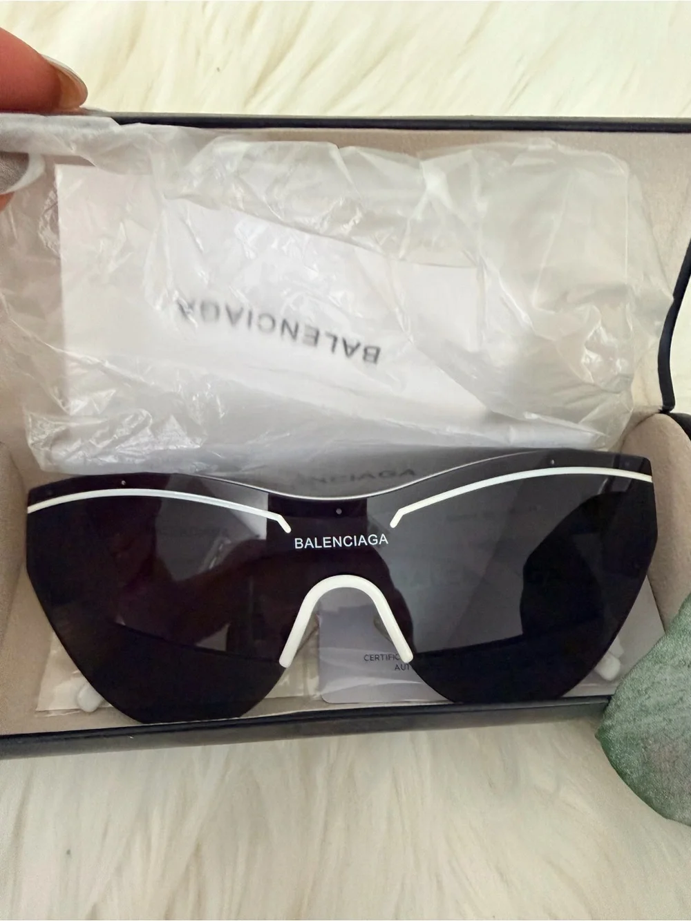 Balenciaga Shield Sunglasses in Black with White Accents